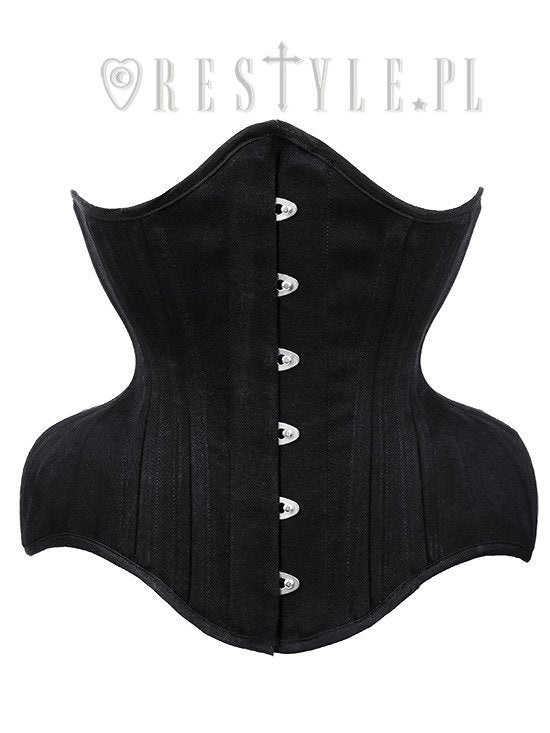 【RESTYLE】ブラックコットン 砂時計型アンダーバストコルセット-ワイドヒップ【取寄】