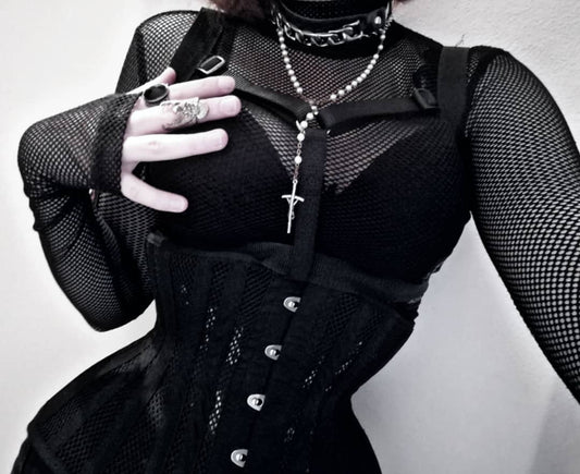 【RESTYLE】ブラックメッシュ 砂時計型アンダーバストコルセット【取寄】