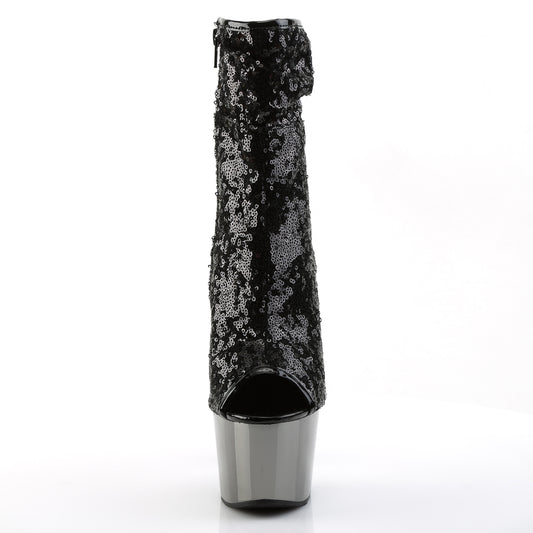 【PLEASER】ADORE-1008SQ プラットフォームシューズ Blk Sequins/Dark Pewter Chrome【取寄】