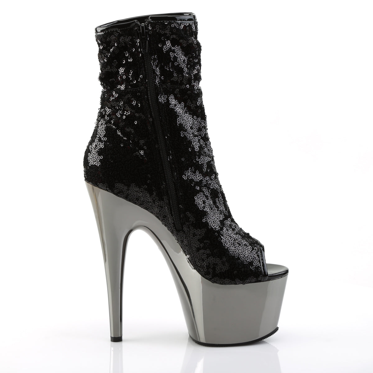 【PLEASER】ADORE-1008SQ プラットフォームシューズ Blk Sequins/Dark Pewter Chrome【取寄】