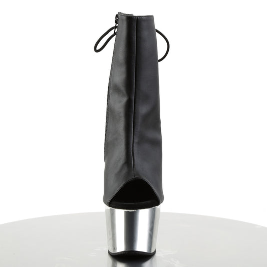 【PLEASER】ADORE-1018 プラットフォームシューズ Blk Faux Leather/Slv Chrome【取寄】