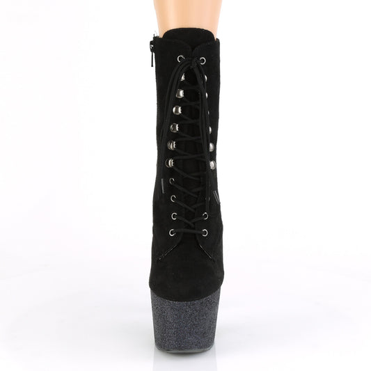 【PLEASER】ADORE-1020FSMG プラットフォームシューズ Blk Faux Suede/Blk Multi Mini Glitter【取寄】