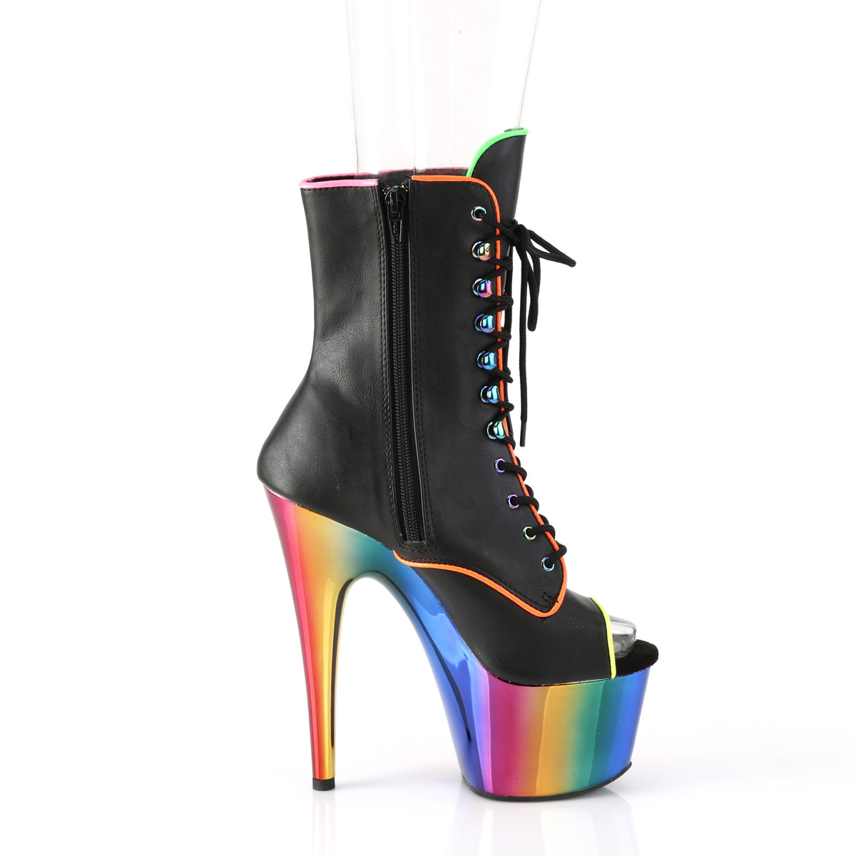 【PLEASER】ADORE-1021RC-02 プラットフォームシューズ Blk Faux Leather/Rainbow Chrome【取寄】
