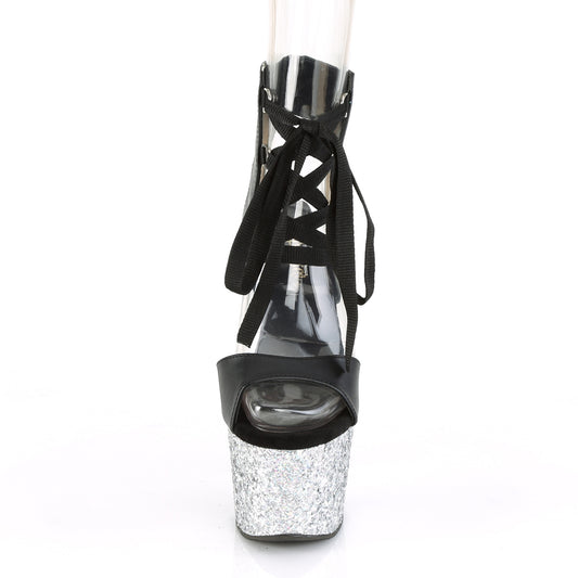 【PLEASER】ADORE-700-14LG シューズ Blk Faux Leather/Slv Multi Glitter【取寄】