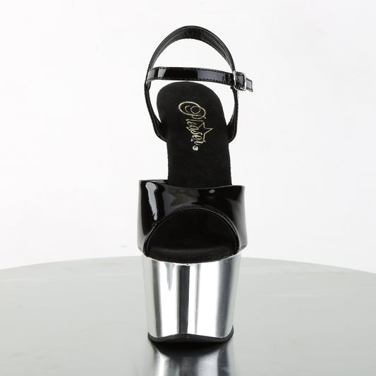 【PLEASER】ADORE-709 プラットフォームシューズ Blk Pat/Slv Chrome【取寄】