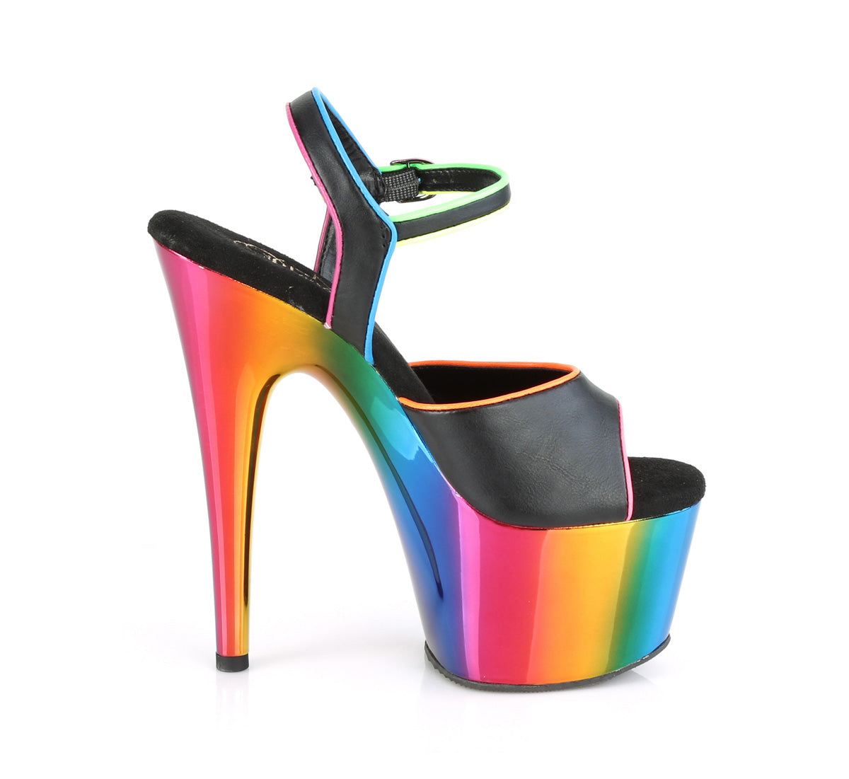 【PLEASER】ADORE-709RC-02 プラットフォームシューズ Blk Faux Leather/Rainbow Chrome【取寄】