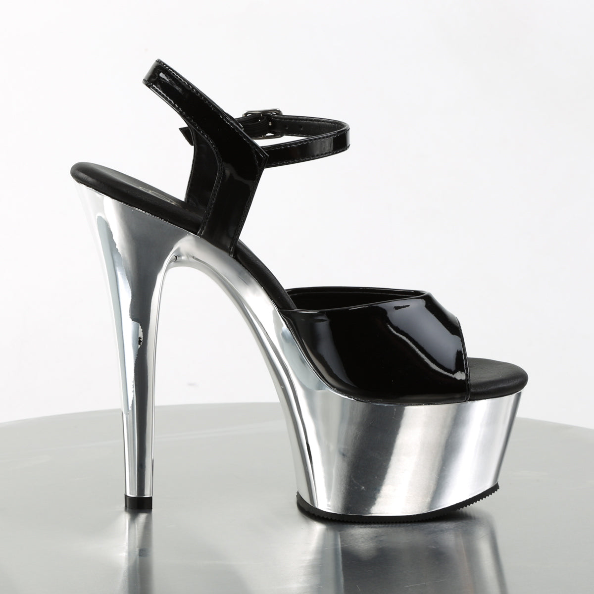 【PLEASER】ASPIRE-609 プラットフォームシューズ Blk Pat/Slv Chrome【取寄】
