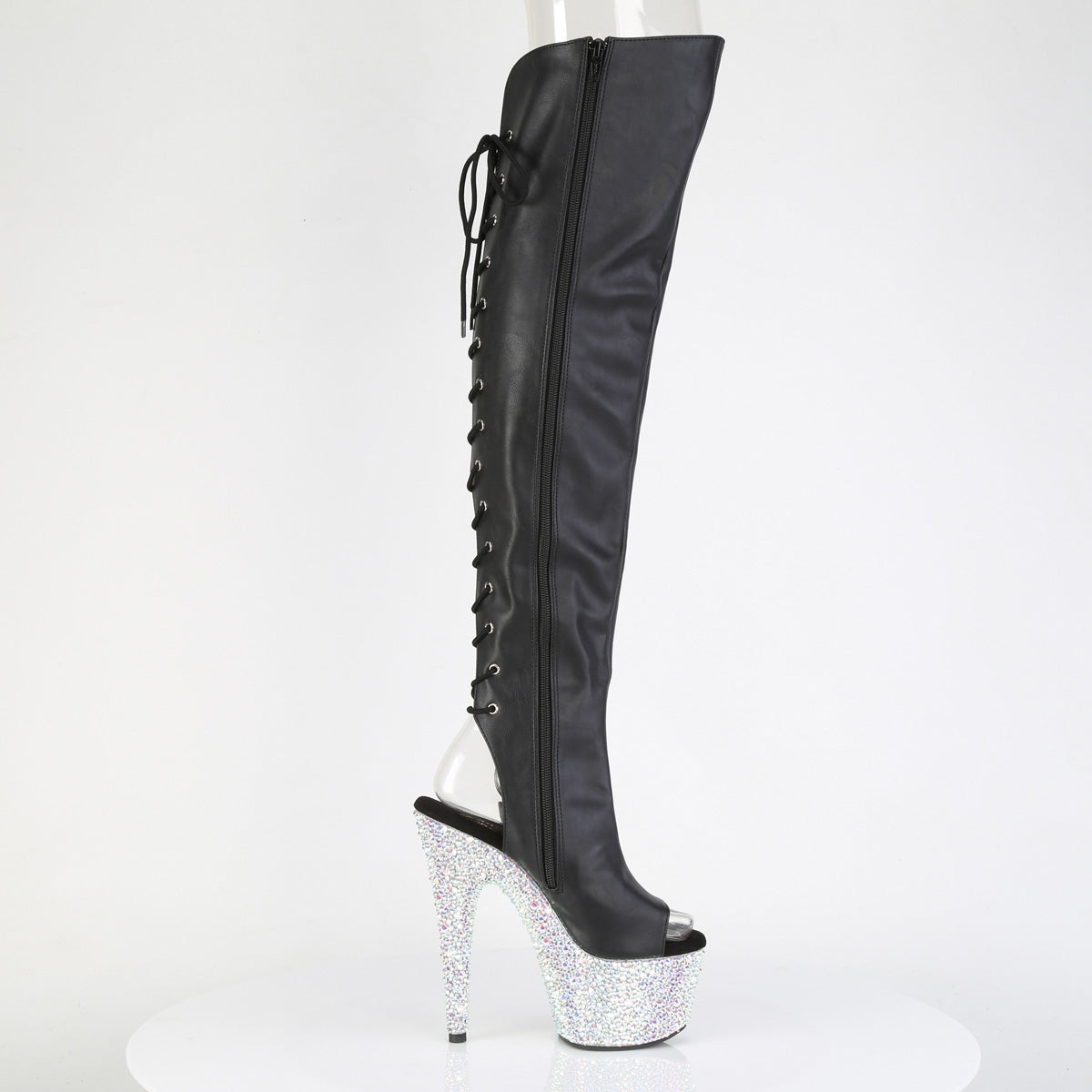 【PLEASER】BEJEWELED-3019MS-7 プラットフォームシューズ Blk Faux Leather/Slv AB RS【取寄】