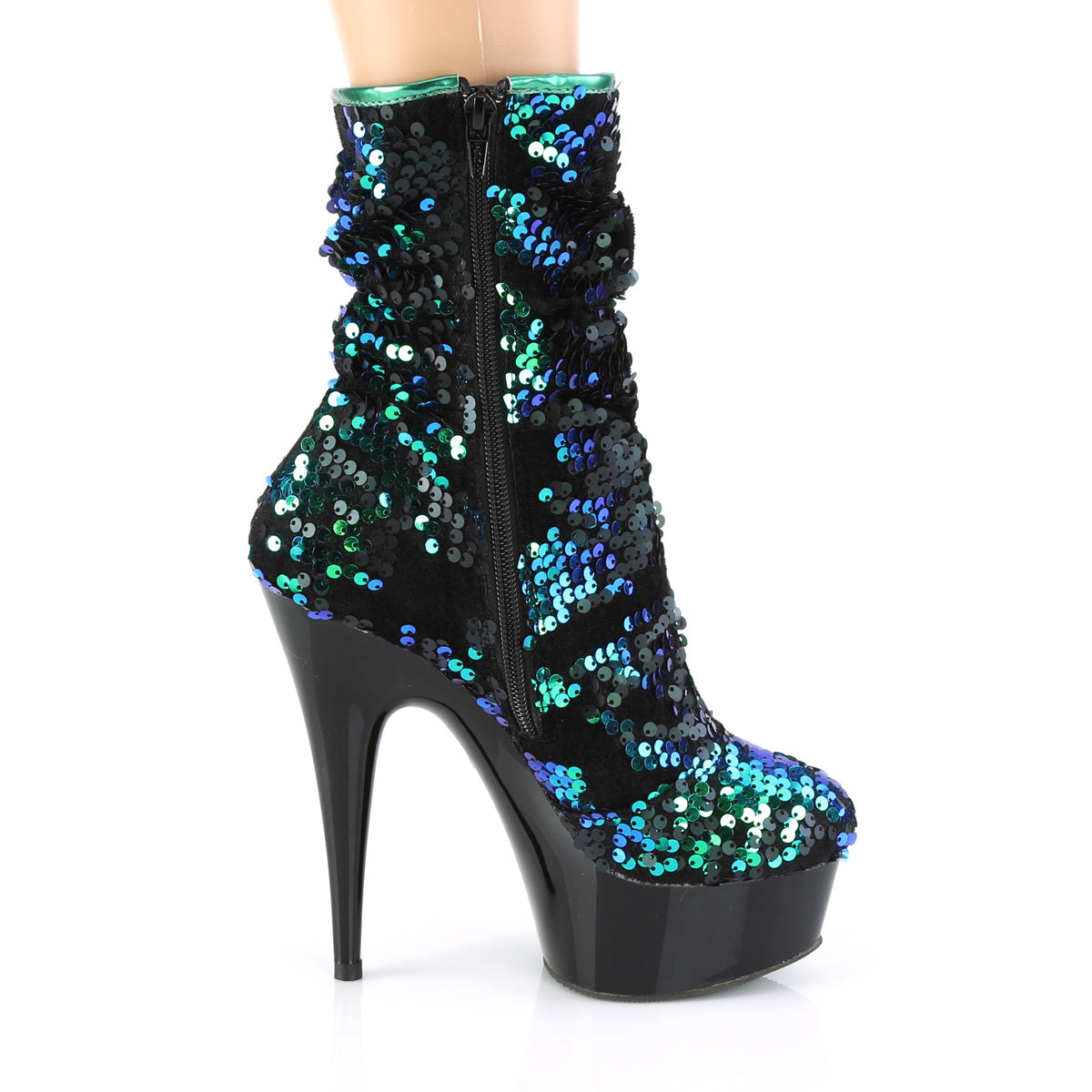 【PLEASER】DELIGHT-1004 プラットフォームシューズ Green Iridescent Sequins/Blk【取寄】