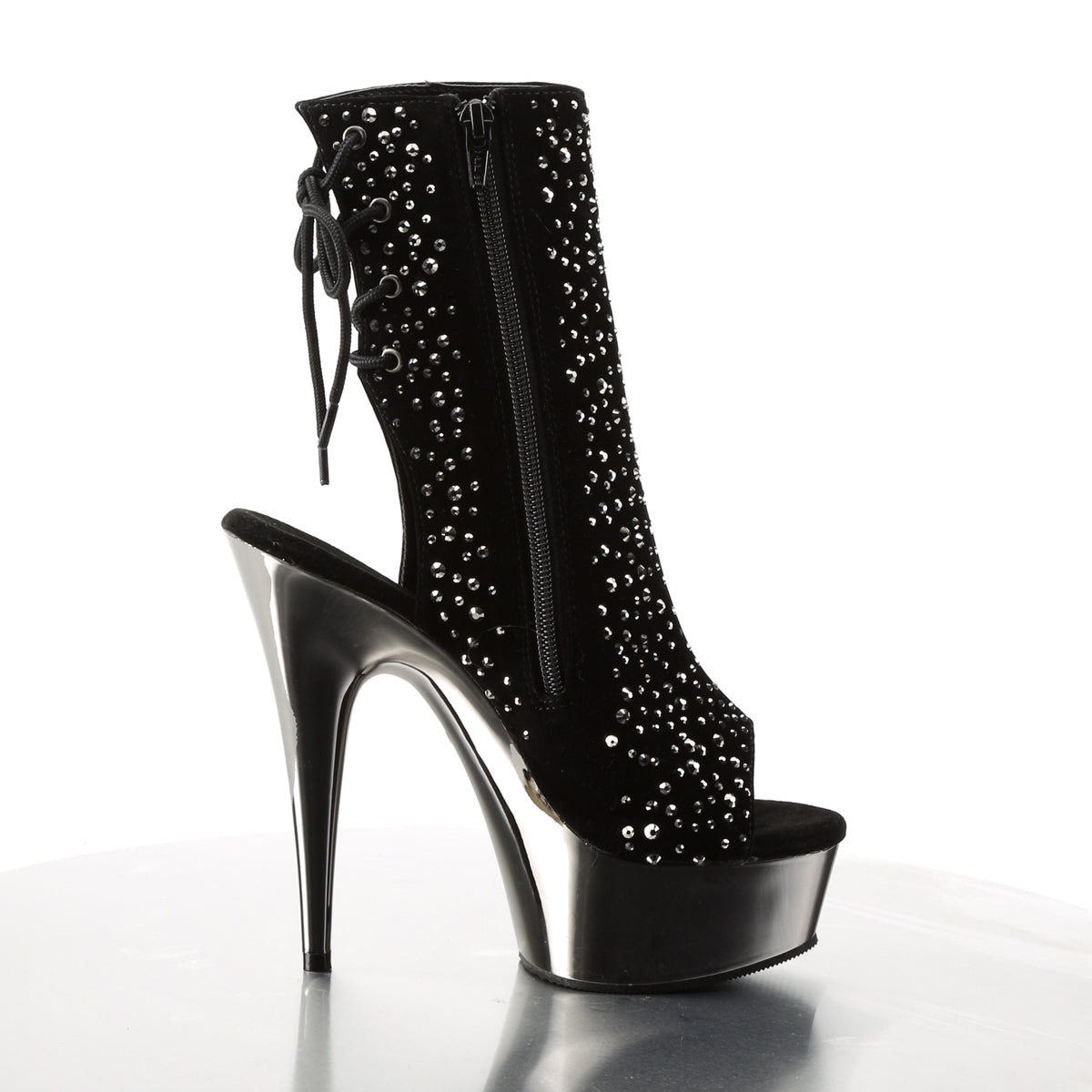 【PLEASER】DELIGHT-1018RS プラットフォームシューズ Blk Velvet-Pewter RS/ Pewter Chrome【取寄】
