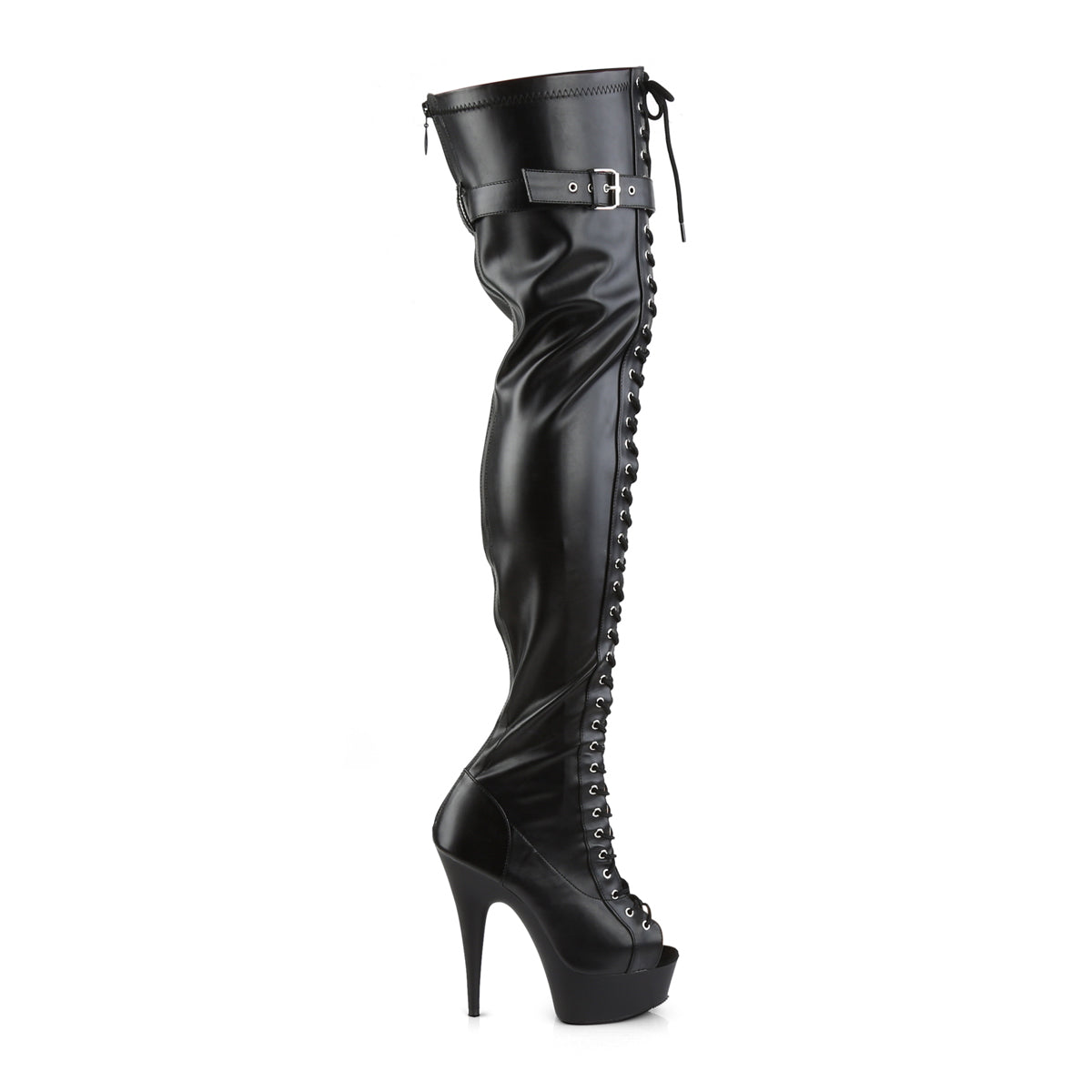 【PLEASER】DELIGHT-3025 プラットフォームシューズ Blk Str Faux Leather/Blk Matte【取寄】