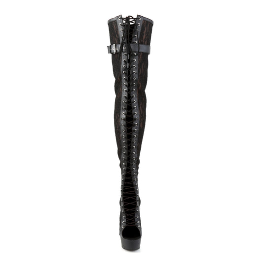 【PLEASER】DELIGHT-3025ML プラットフォームシューズ Blk Faux Leather-Mesh-Lace/Blk Matte【取寄】