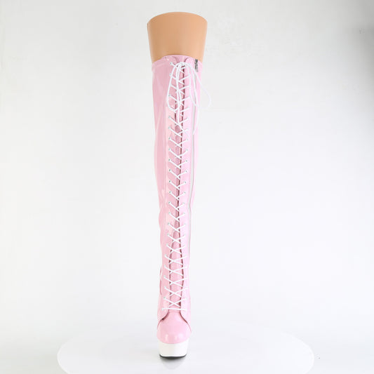 【PLEASER】DELIGHT-3029 プラットフォームシューズ B. Pink Str Hologram Pat/Wht Matte【取寄】