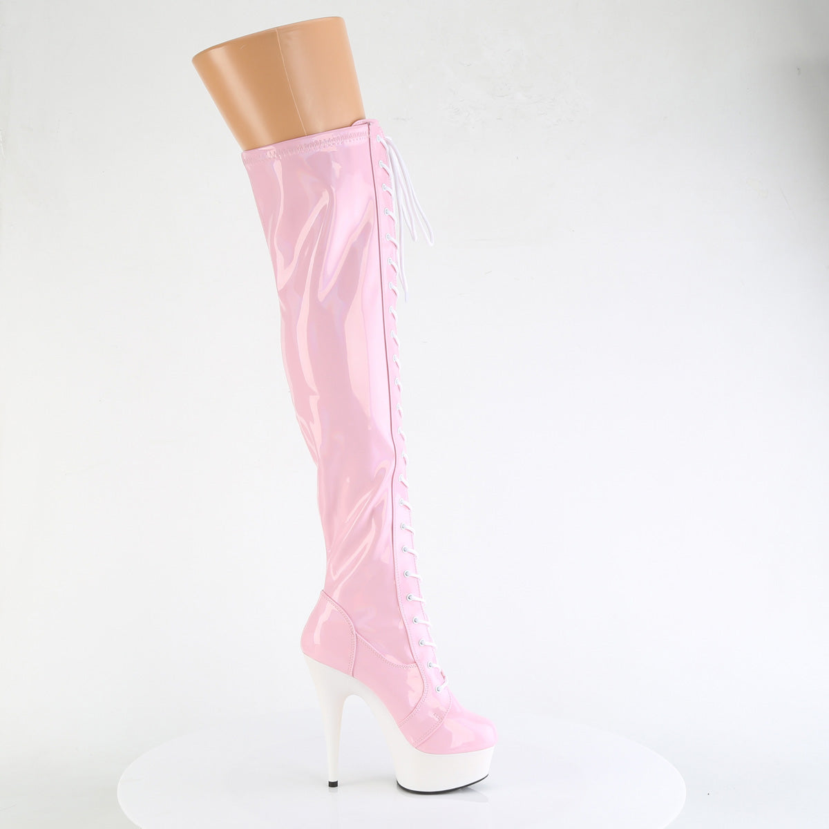 【PLEASER】DELIGHT-3029 プラットフォームシューズ B. Pink Str Hologram Pat/Wht Matte【取寄】
