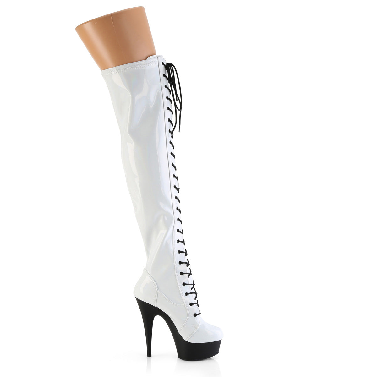 【PLEASER】DELIGHT-3029 プラットフォームシューズ Wht Str Hologram Pat/Blk Matte【取寄】