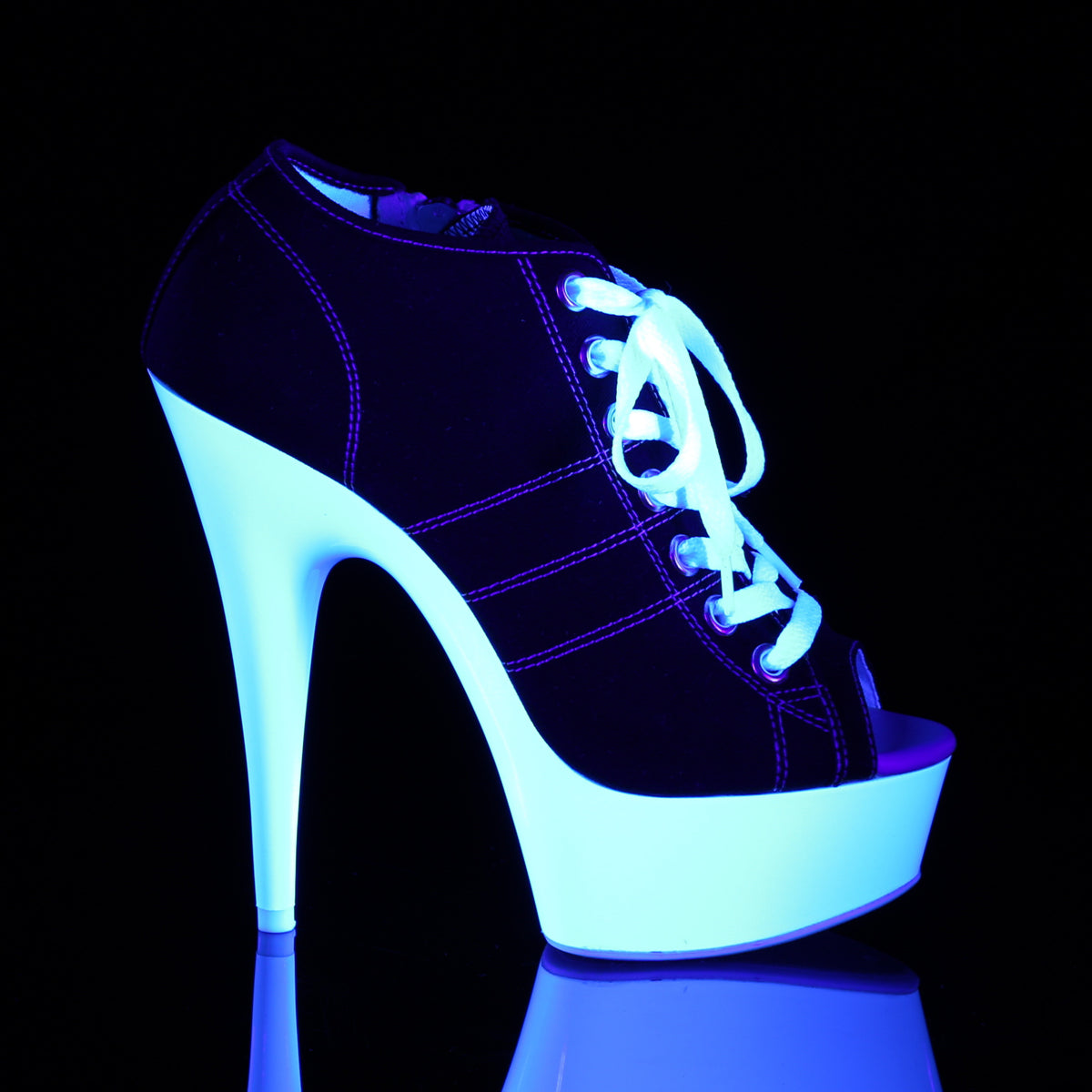 【PLEASER】DELIGHT-600SK-01 プラットフォームシューズ Blk Canvas/Neon White【取寄】