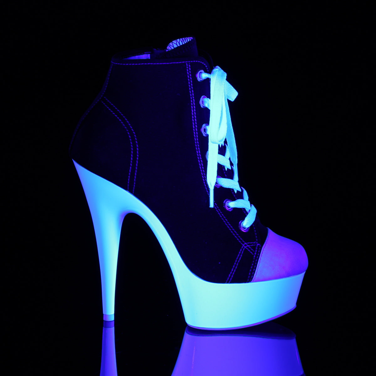 【PLEASER】DELIGHT-600SK-02 プラットフォームシューズ Blk Canvas/Neon White【取寄】