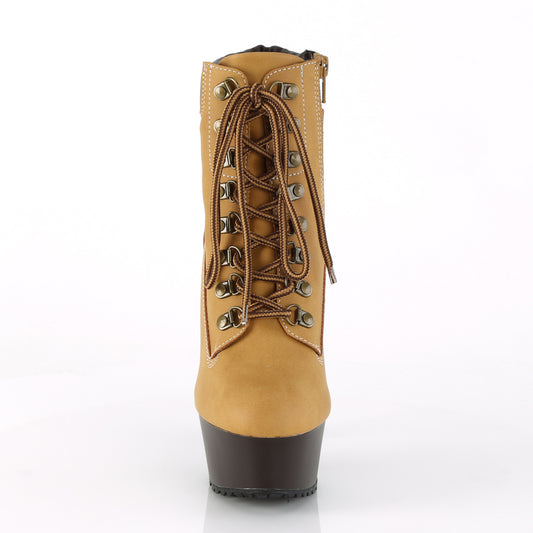 【PLEASER】DELIGHT-600TL-02 プラットフォームシューズ Tan Nubuck Faux Leather/Dark Brown Matte【取寄】