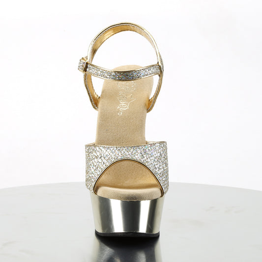 【PLEASER】DELIGHT-609G プラットフォームシューズ Gold Multi Gltr/Gold Chrome【取寄】