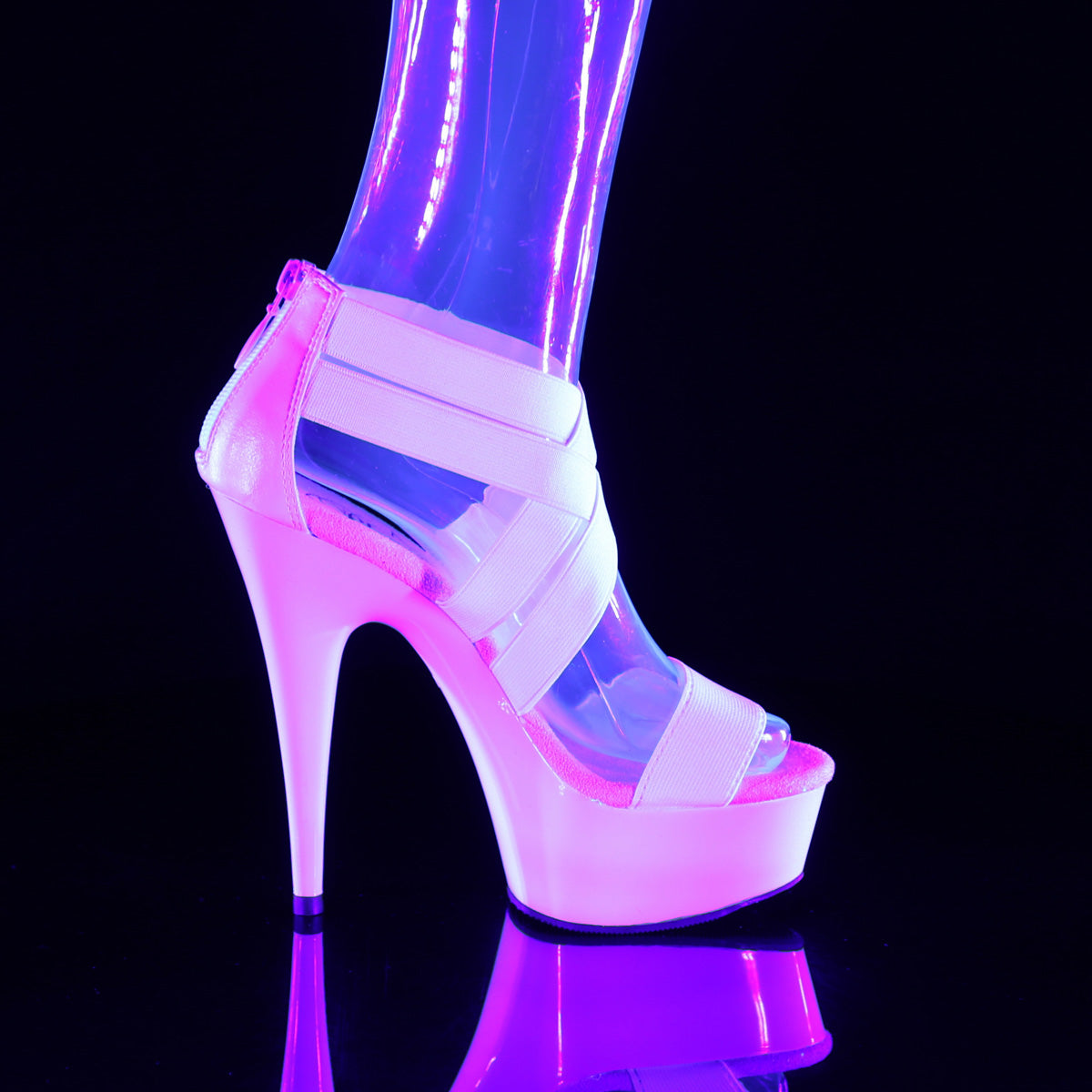【PLEASER】DELIGHT-669 プラットフォームシューズ UV Wht Elastic Band-Faux Leather/Wht【取寄】