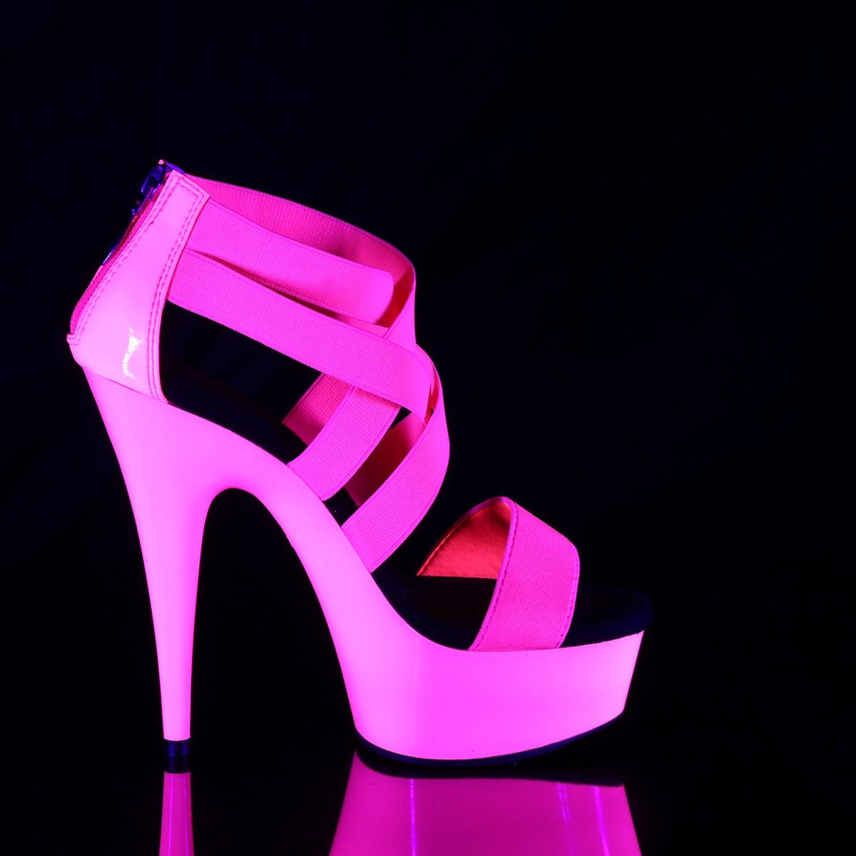 【PLEASER】DELIGHT-669UV プラットフォームシューズ Neon H. Pink Elastic Band-Pat/Neon H. P.【取寄】