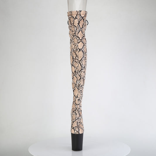 【PLEASER】FLAMINGO-3008SP-BT プラットフォームシューズ Tan-Brown Snake Print/Blk Matte【取寄】