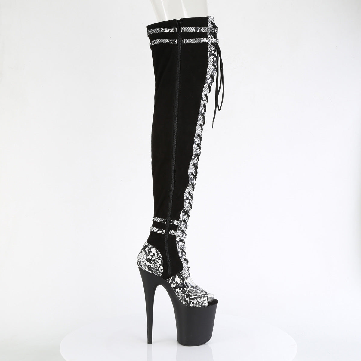 【PLEASER】FLAMINGO-3027SP プラットフォームシューズ Blk Faux Suede-Snake Print Faux Le./Blk Matte【取寄】