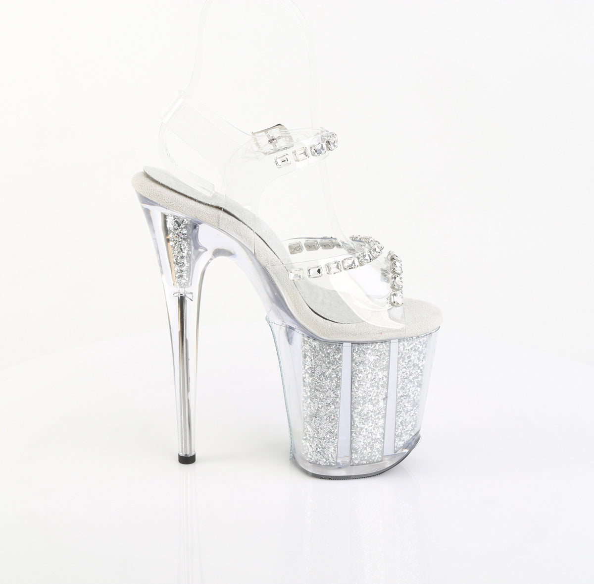 【PLEASER】FLAMINGO-808PREM-STN プラットフォームシューズ Clr TPU/Slv Glitter Ins【取寄】