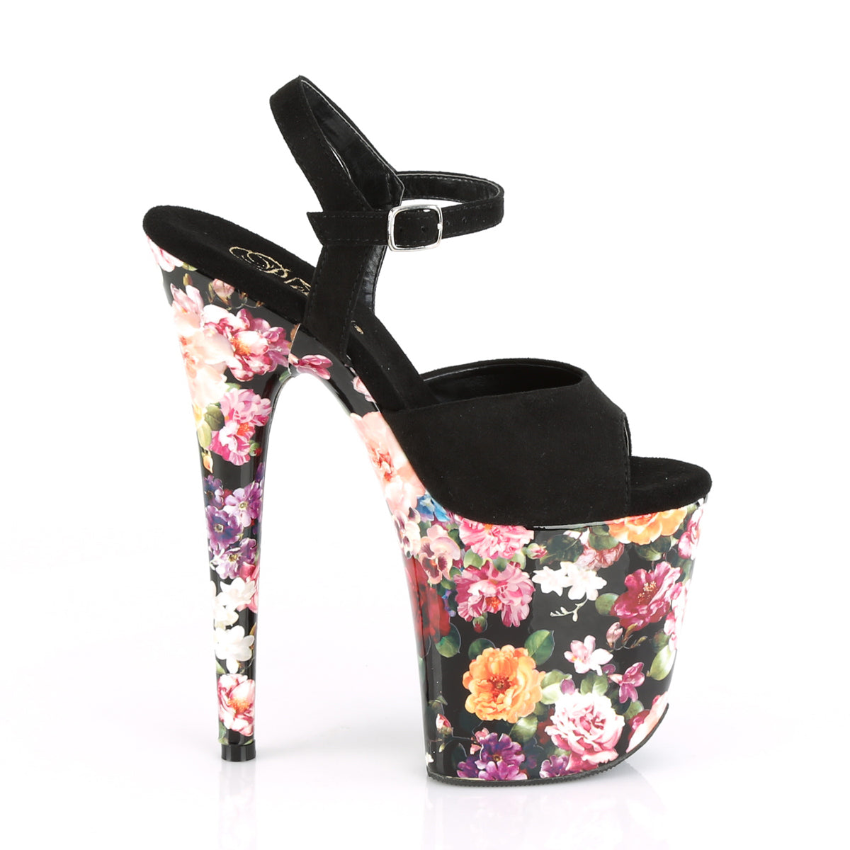 【PLEASER】FLAMINGO-809WR プラットフォームシューズ Blk Faux Suede/Flower Print Wrapped【取寄】