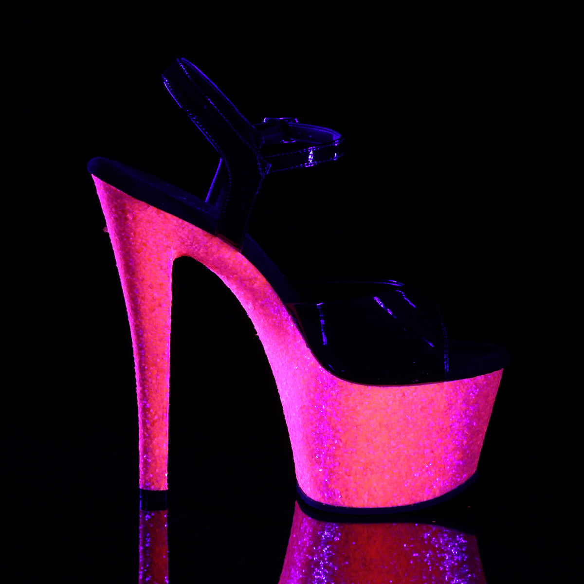 【PLEASER】SKY-309UVLG プラットフォームシューズ Blk Pat/Neon H. Pink Glitter【取寄】