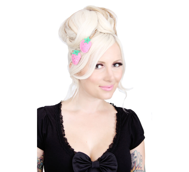 felt strawberry hair slide