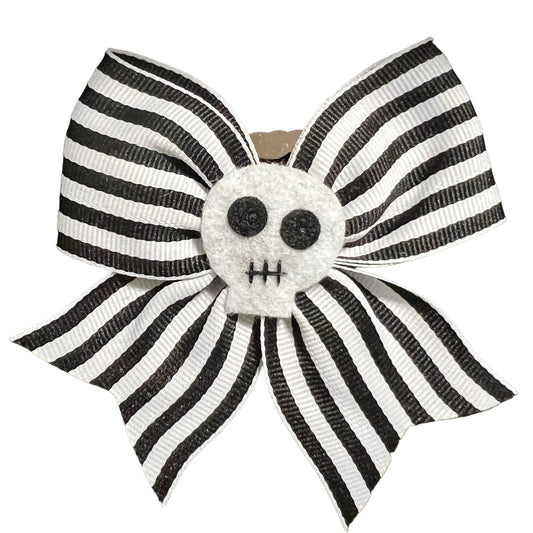 Striped Skull Bow Hair Slide