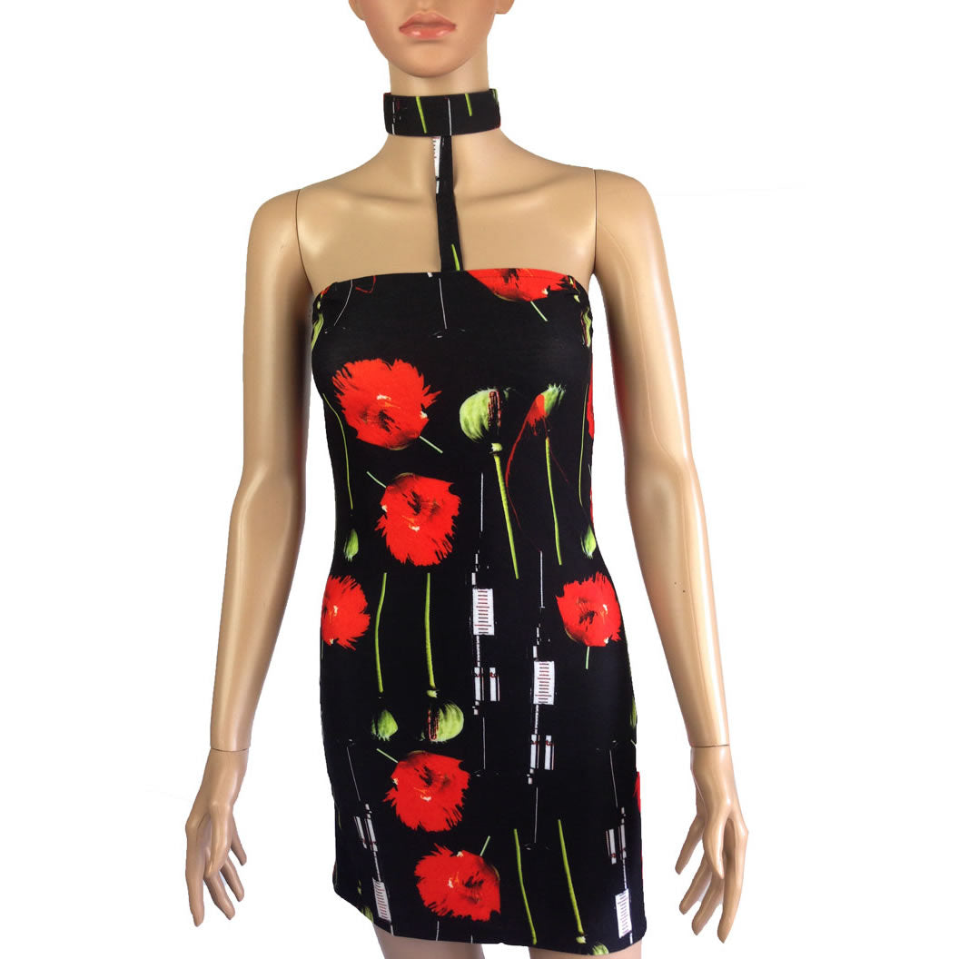 OPIUM POPPY NEEDLE CHOKER DRESS