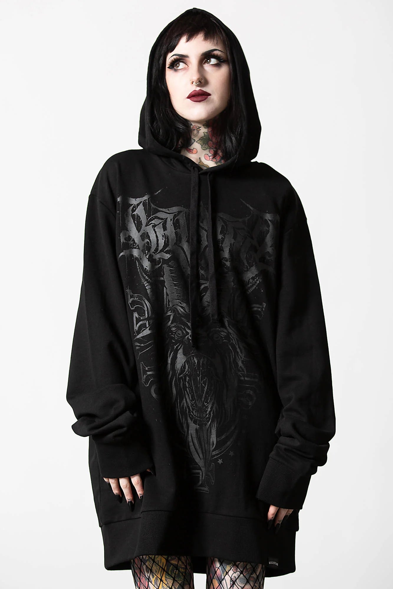 【KILL STAR】BELLOW LONGLINE HOODIE[UNISEX]＊サタニックプリントロングフーディー