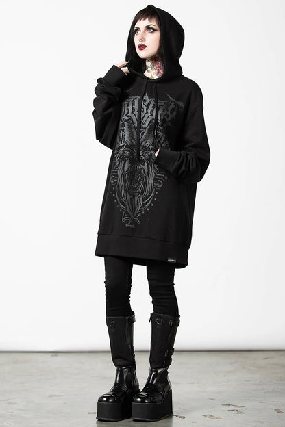 【KILL STAR】BELLOW LONGLINE HOODIE[UNISEX]＊サタニックプリントロングフーディー