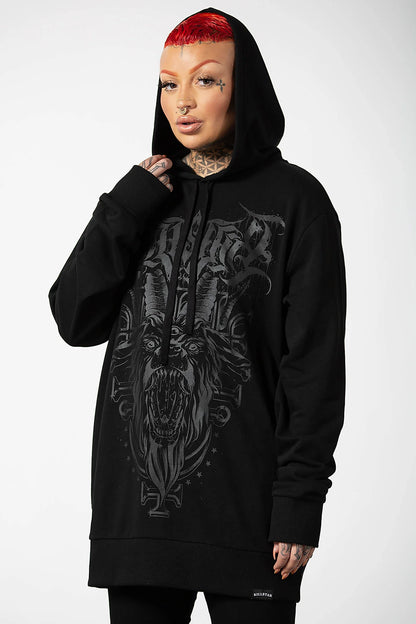 【KILL STAR】BELLOW LONGLINE HOODIE[UNISEX]＊サタニックプリントロングフーディー