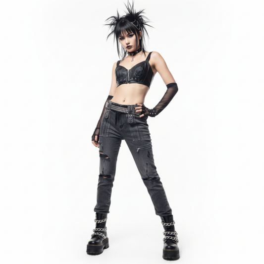 【TRIPP NYC】クロップド丈ホルタートップ＊FAUX LEATHER BUCKLE CROP HALTER(VX4188)