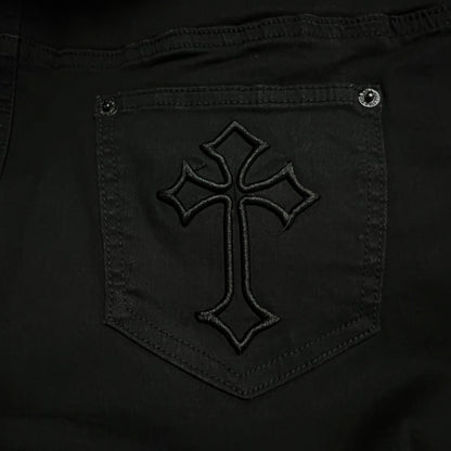 【KILL STAR】CROSSROAD JEANS＊クロスパッチジーンズ-SIZE:L