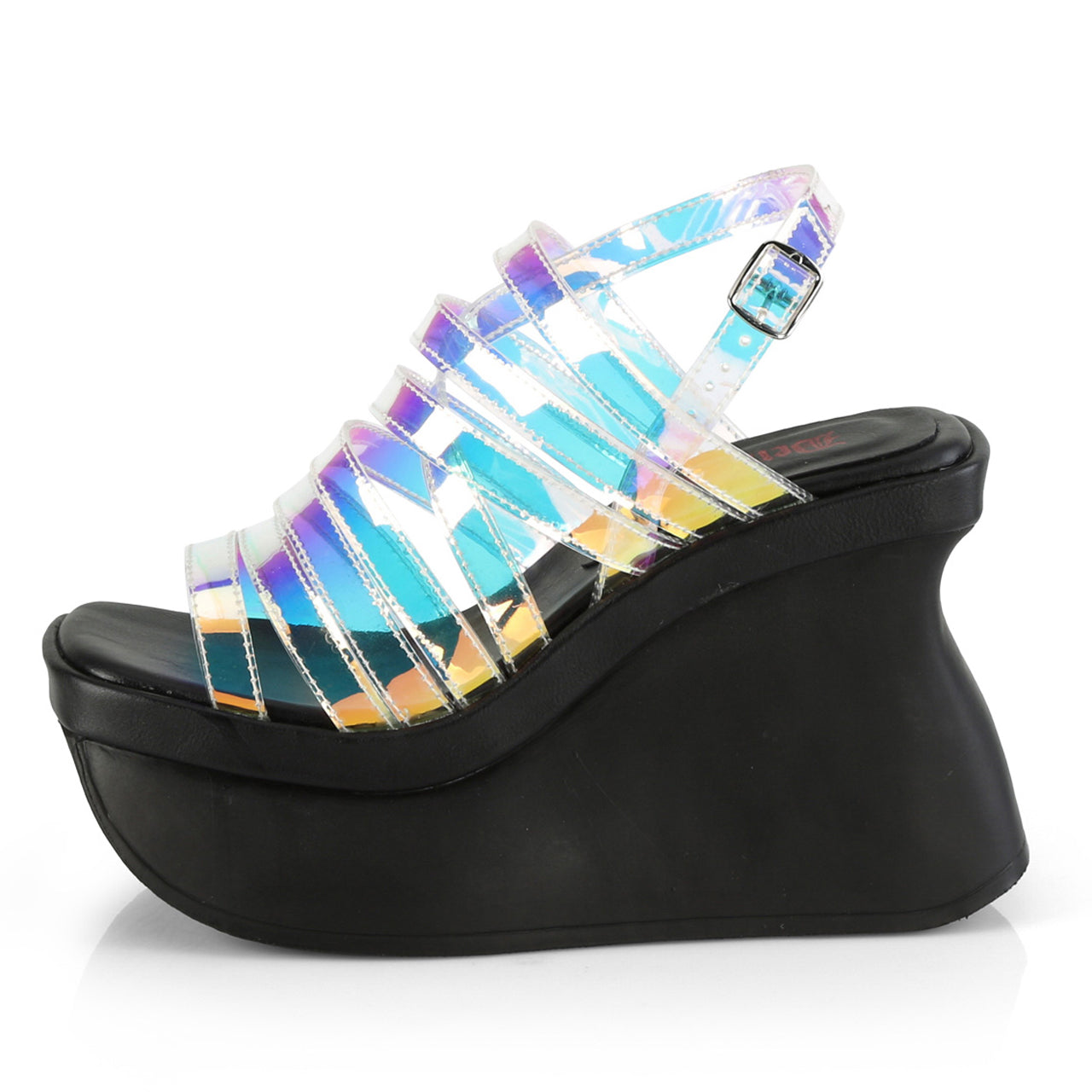 Holographic wedge store sandals