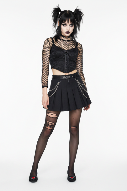 【DEMONIA】肋骨ハートパッチゴシックフラットシューズUS6(22.5-23cm)