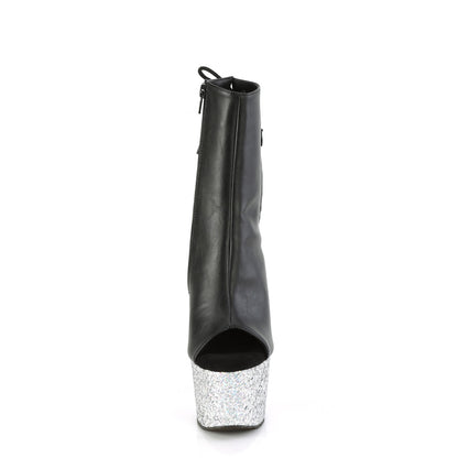 【PLEASER】ADORE-1018LG プラットフォームシューズ Blk Faux Leather/Slv Multi Glitter【取寄】