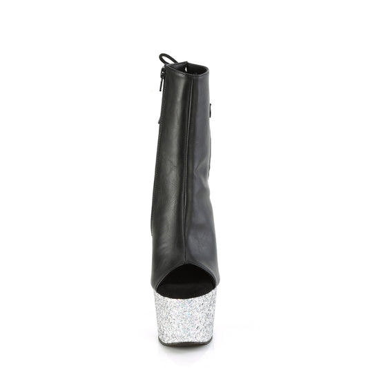 【PLEASER】ADORE-1018LG プラットフォームシューズ Blk Faux Leather/Slv Multi Glitter【取寄】