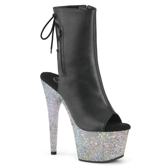 【PLEASER】ADORE-1018LG プラットフォームシューズ Blk Faux Leather/Slv Multi Glitter【取寄】