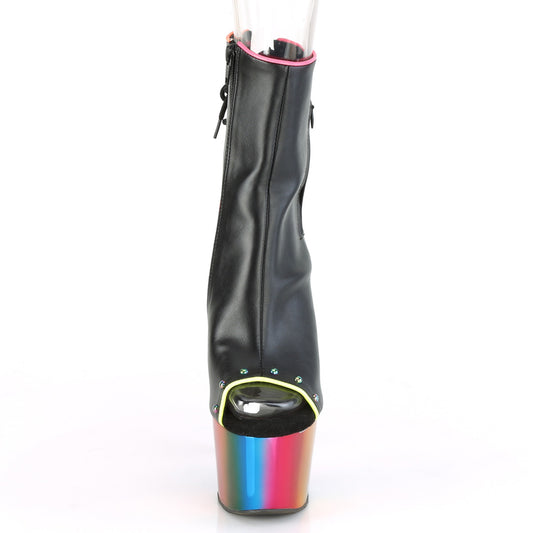 【PLEASER】ADORE-1018RC-02 プラットフォームシューズ Blk Faux Leather/Rainbow Chrome【取寄】