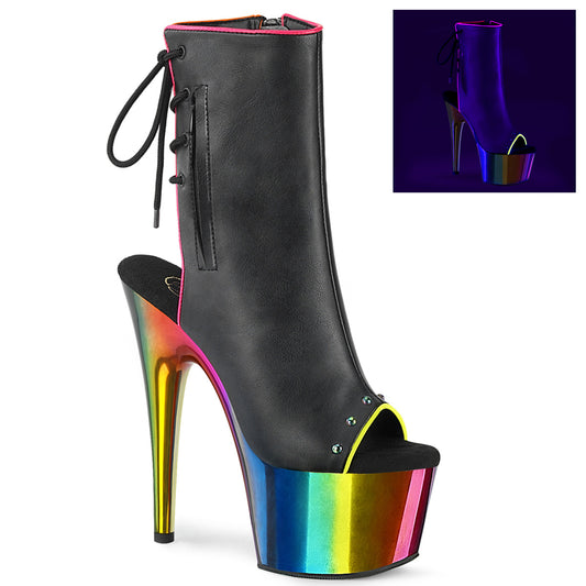 【PLEASER】ADORE-1018RC-02 プラットフォームシューズ Blk Faux Leather/Rainbow Chrome【取寄】