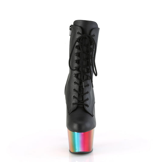 【PLEASER】ADORE-1020RC プラットフォームシューズ Blk Faux Leather/Rainbow Chrome【取寄】