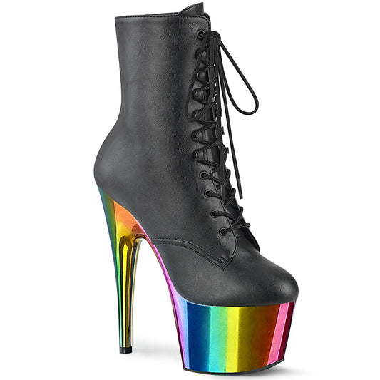 【PLEASER】ADORE-1020RC プラットフォームシューズ Blk Faux Leather/Rainbow Chrome【取寄】