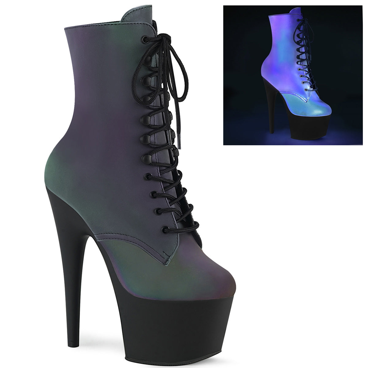 【PLEASER】ADORE-1020REFL プラットフォームシューズ Green Multi Reflective/Blk Matte【取寄】