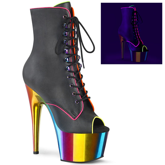 【PLEASER】ADORE-1021RC-02 プラットフォームシューズ Blk Faux Leather/Rainbow Chrome【取寄】