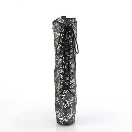 【PLEASER】ADORE-1040SPF プラットフォームシューズ Silver Metallic Holo Snake Print Fabric/【取寄】